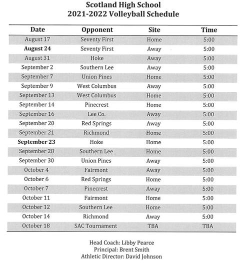2021-2022 Volleyball Schedule